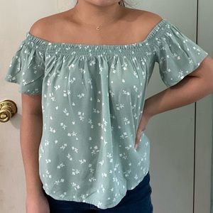 One Clothing Green Off Shoulder Pattern Top